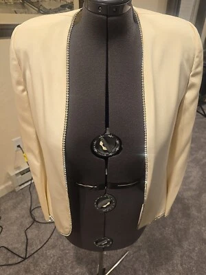 Rare Vintage Christian Dior Silk Womens Suit Coat And Dress Set Cream Size 6 - Image 1 of 4