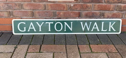 vintage road sign Gayton Walk 100% original early pressed alloy type Cover