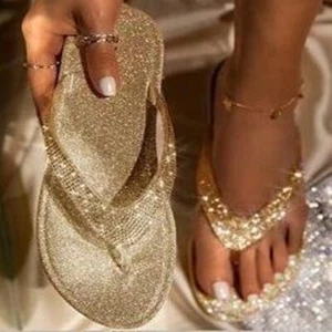Lady Flip Flop Womens Rhinestones Toe Separator Sandals Beach Summer Toe Slipper - Picture 1 of 12