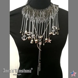 jewelry woman fashion necklace luxury pendant metal stone beaded fringe rock pop - Picture 1 of 24