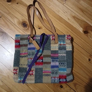 Polo Ralph Ralph Lauren- Womens Lambswool Aztec Patchwork Knitted Tote Bag- Rare - Picture 1 of 7