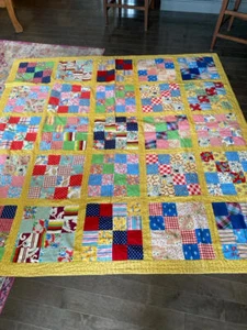 Antiker Quilt Patchwork 1930er 76" x 76" Rückseite mit einem weiteren Quilt Feedsäcke + - Bild 1 von 8