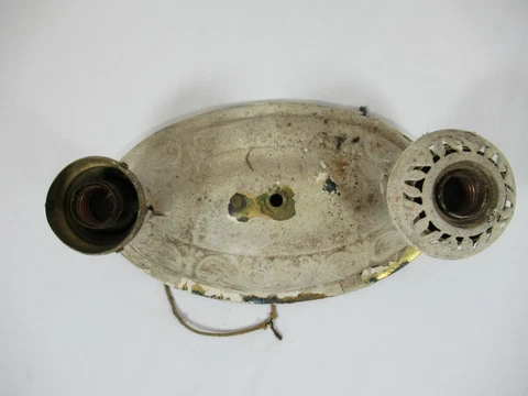 Antique Pressed Tin Flush Mount Double Bulb Ceiling Light Fixture FOR PARTS Cover