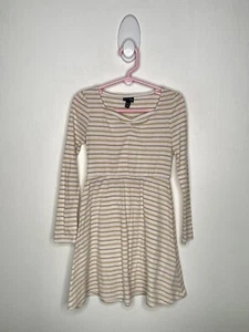 Art Class Striped Knit Dress Girls Size XS 4-5 Long Sleeve White Tan Neutral - Picture 1 of 4