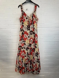 Pomodoro Beige Orange Brown Floral A-Line Maxi Summer Dress Women's UK 18 #CS - Picture 1 of 4