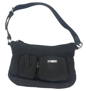 Rosetti purse handbag black crochet 2 front one back pocket strap zipper READ - Picture 1 of 7