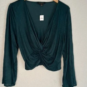 NWT Banana Republic L Silkyluxe Center Twist Top Dark Kelly Green Teal Ballerina - Picture 1 of 9