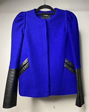 Maje Rabotte Bi-Color Jacket In Blue Wool And Black Leather Women's 38 US Medium
