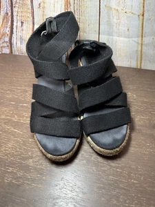 Sandalias alpargata Tory Burch Frieda de lona negra cruzada con cuña para mujer talla 5 B - Imagen 1 de 4