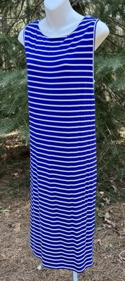 Chicos Sz 2 (L) Striped Blue/White Double-Layer Midi Tank Dress Womens Side Slit - Image 1 of 4