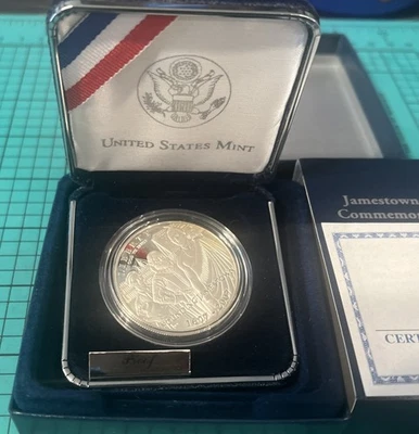 2007 Jamestown Commemorative Proof Silver Dollar with Box & COA - Image 1 of 4