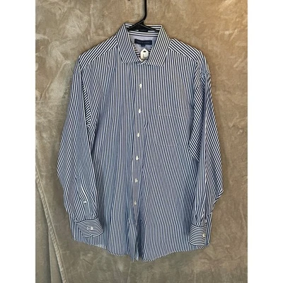 Camisa de vestir Tommy Hilfiger a rayas para hombre grande 16 ajuste regular azul blanco Foto 1 de 4