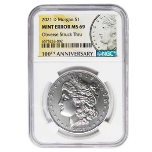 2021-D $1 Morgan Silver Dollar NGC MS69 Mint Error Obverse Struck Thru - Picture 1 of 3