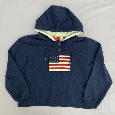 Sudadera con Capucha Vintage Liz Claiborne Petite L Azul Marino Diseño de Retazos Bandera Americana Foto 1 de 4
