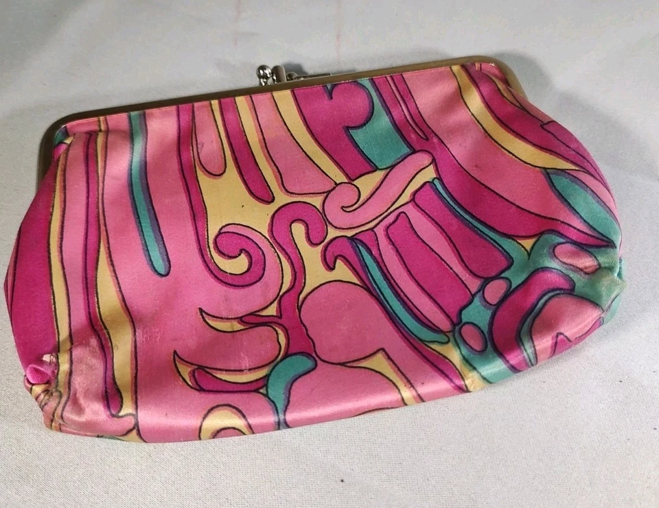Monedero psicodélico vintage años 60 colores con broche de beso de metal tono dorado Foto 1 de 4