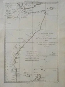 OST-AFRIKA mit Sansibar, Komoren, Somalia usw. Kupferstichkarte 1787 R. Bonne - Picture 1 of 2