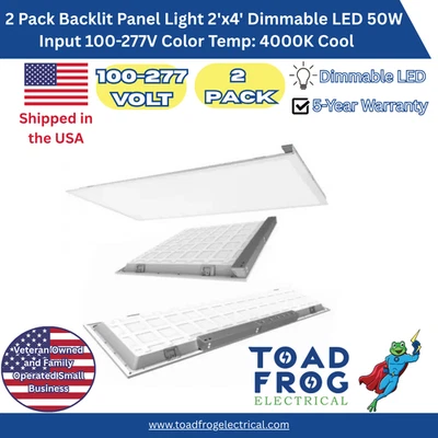 Pack de 2 luces de panel retroiluminadas LED regulables 2'x4' - Entrada 50W: 100-277V Foto 1 de 4