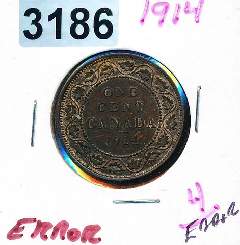 CANADA LARGE CENT - 1914 - LUSTEROUS - ERROR - FLAW #3186 Cover