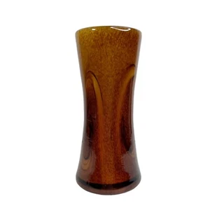 Root Beer Brown & White Swirled Speckled Glass Cylinder Vase Short 6” Tall Decor - Picture 1 of 10