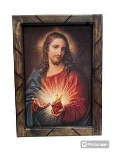 Sagrado Corazon, SACRED HEART ,FRAMED PRINT, Wood Frame , 18" X 13" - Picture 1 of 3