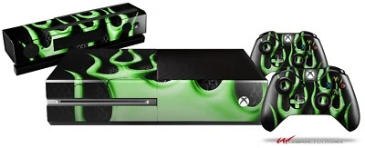 Metal Flames Green Skin Set fits XBOX One Console Controllers - Image 1 of 2