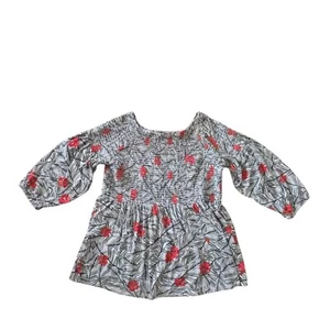J Jill Top Womens L Floral Smocked Bell Sleeve Baby Doll Cottage Core Boho - Picture 1 of 7