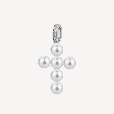 BROSWAY FANCY CHARM CIONDOLO CROCE CON  PERLE E ZIRCONI IN ARGENTO 925 FIW134 - Immagine 1 di 4