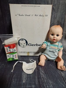 Vintage 1992 Gerber 11" Drink & Wet Baby Doll Complete Set w/ Box Outfit Bottle - Picture 1 of 18