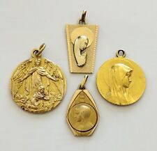 mama-estelle Lot 4 Anciennes Médailles VIERGE Ange Gardien Métal Doré Plaqué Or