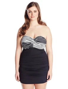 Anne Cole Women's Plus-Size Color-Block Simple Stripe Swim Dress - Picture 1 of 3