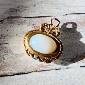 Antique Sailors Worry Stone Pocket Watch Fob Faux Jade Faux Moonstone Gold Fill - Picture 1 of 8