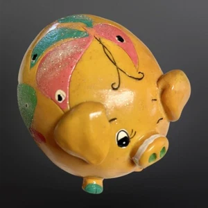Vintage Kitsch 70er Jahre Sparschwein mit Stopfen 5” x 4” x 3 1/2” - Bild 1 von 5