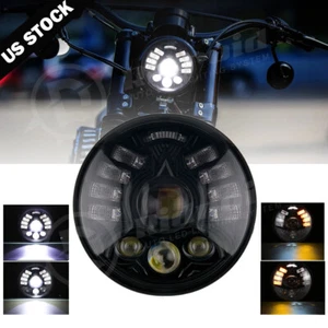 Faro LED redondo 5D negro 5,75"" 5-3/4"" pulgadas haz alto bajo DRL para motocicleta - Imagen 1 de 20