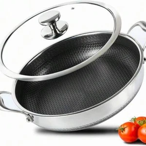 316L Stainless Steel Frying Pan-Hex Nonstick Wok With Lid, Two Handle Hold - Picture 1 of 24