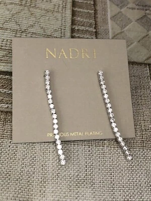 NADRI Perfect Tennis Cubic Zirconia Linear Drop Earrings in Rhodium Plated Silve - Image 1 of 4