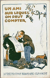 Künstler signiert Comic Mann schreibt etwas auf Papier Vintage Postkarte B150 - Bild 1 von 2