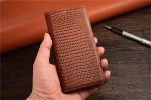 Genuine Cowhide Leather Lizard Flip Case for iPhone 14 15 16 Pro Card Slot Cover - Zdjęcie 1 z 29