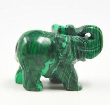 Small Statue Gift Collect Chinese Green Malachite Hand Carved Elephant Ornament