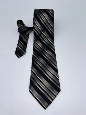 J FERRAR Men's SILK Tie Brown Black White Stripes Excellent Classic Look!! - Image 1 of 4