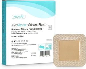 MedVance Silicone Bordered Adhesive Wound Dressing, 3"x3", Box of 5 - Picture 1 of 6