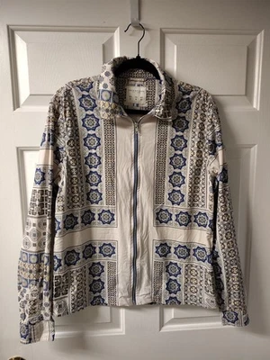 Denim + Flower Ricky Singh Men’s Full Zip Geometric Overshirt Jacket Size M E12 - Image 1 of 4