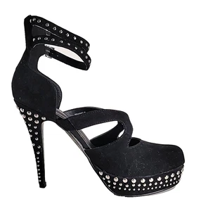 Shoedazzle Sparkle By Perez Hilton Black Suede Platform 5" Heel Stilettoes - Picture 1 of 8