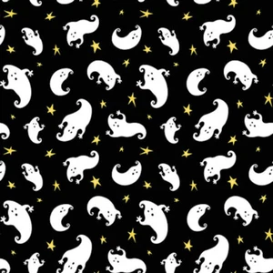 Henry Glass Boo! Glow Tossed Ghosts Black Fabric By The Yard - Picture 1 of 1