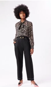 Marie Oliver S Lauren Blouse Button Down Bow Tie Neck 100% Silk Animal Print - Picture 1 of 7