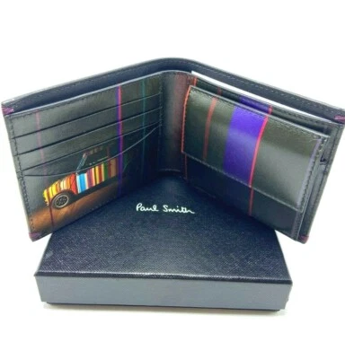 Billetera y monedero Paul Smith de cuero negro con mini estampado de $400 para hombre Foto 1 de 4