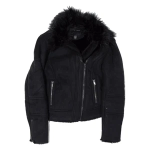 NEW LOOK Sherpa Coat Black Faux Suede Womens UK 10 - Picture 1 of 6