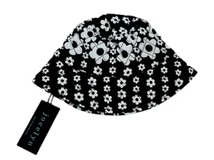 Jocelyn JAS22003 Panama Bucket Hat Black/White Floral One Size NWT Quilted - Picture 1 of 4