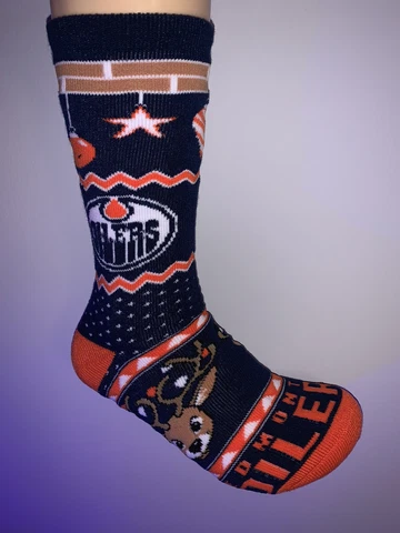 EDMONTON OILERS NHL HOCKEY JERSEY LOGO REINDEER CREW LENGTH SOCKS LARGE Cover