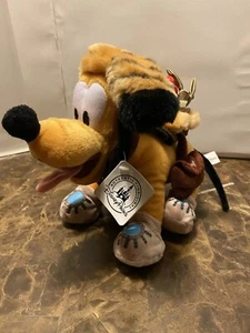 Disney Parks Pluto Davy Crockett Raccoon hat Moccasins Soft 10" plush Mickey Dog - Picture 1 of 11