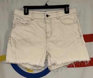 Zara Denim Shorts Womens 10 Ivory Cut Off Mid Rise 4” - Picture 1 of 11